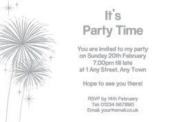silver foil fireworks party invitations