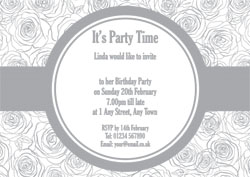 silver foil roses party invitations