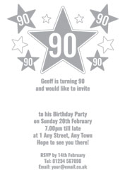 90th silver foil stars party invitations