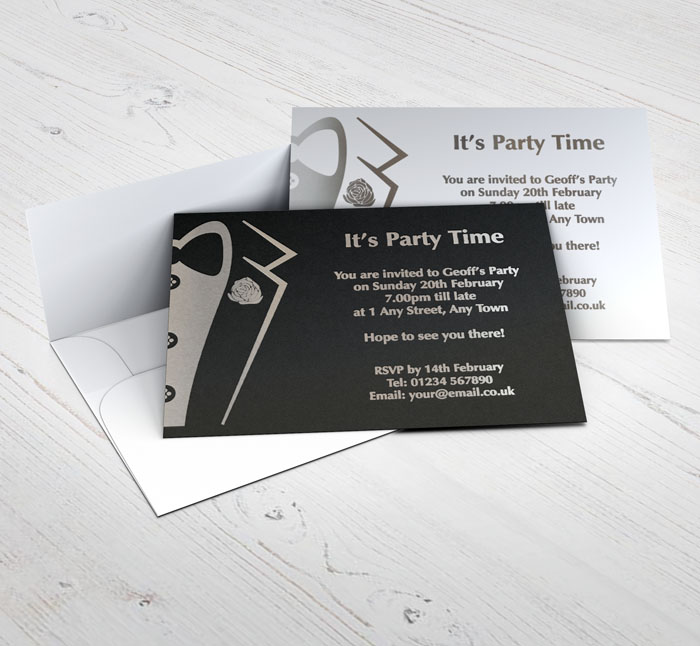 silver foil tuxedo party invitations