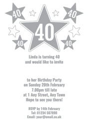40th silver foil stars party invitations