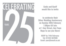 25 years silver foil party invitations