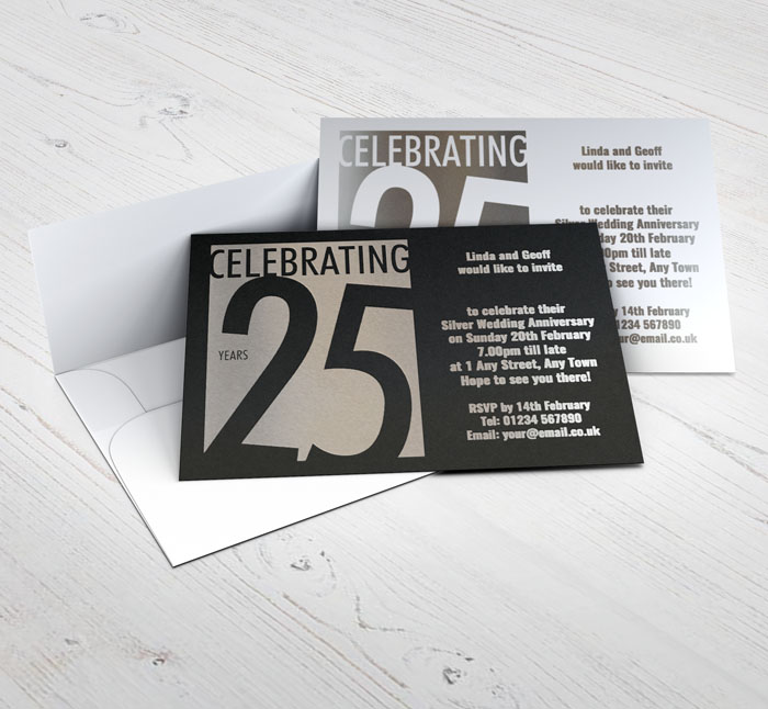 25 years silver foil party invitations