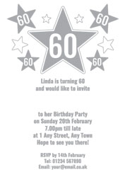 60th silver foil stars party invitations