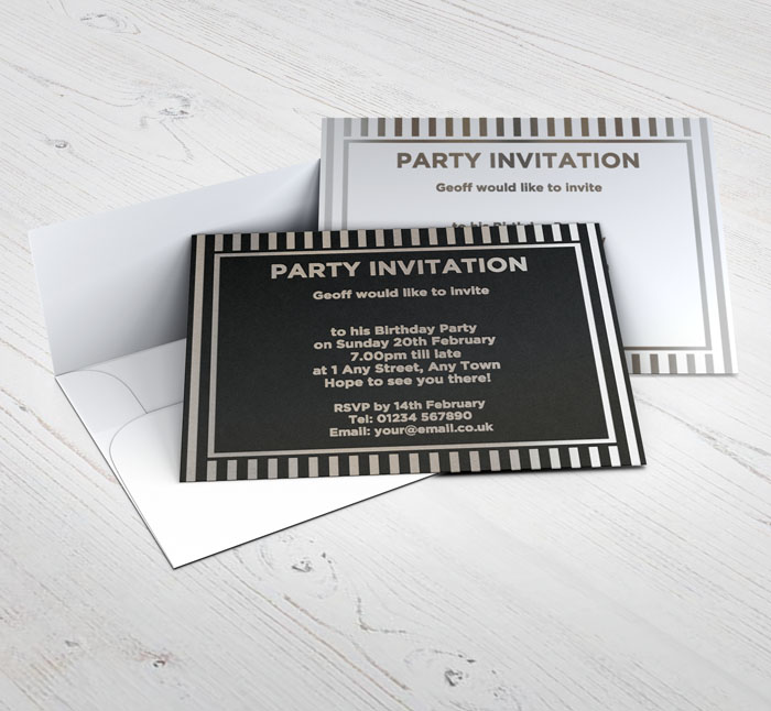 silver foil vertical stripes invitations