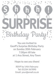 silver foil surprise party invitations