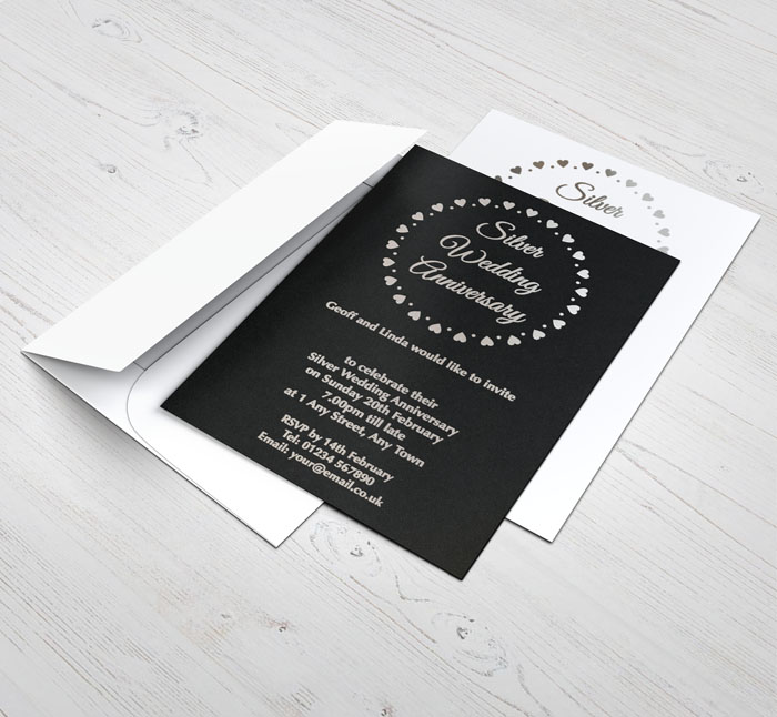 silver foil hearts party invitations