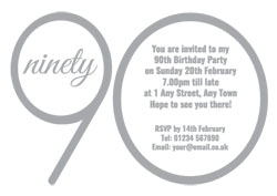 90th silver foil party invitations