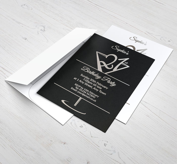silver foil cocktail glass 21st invitations
