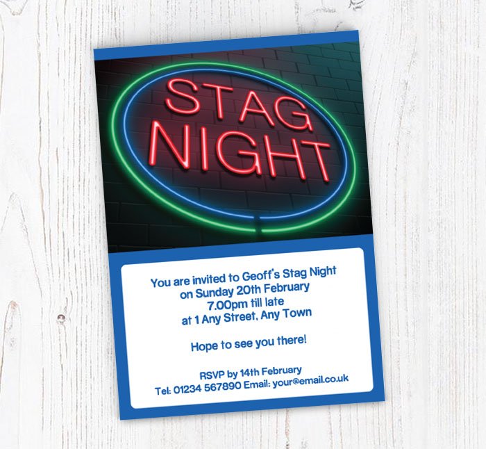 neon stag party invitations