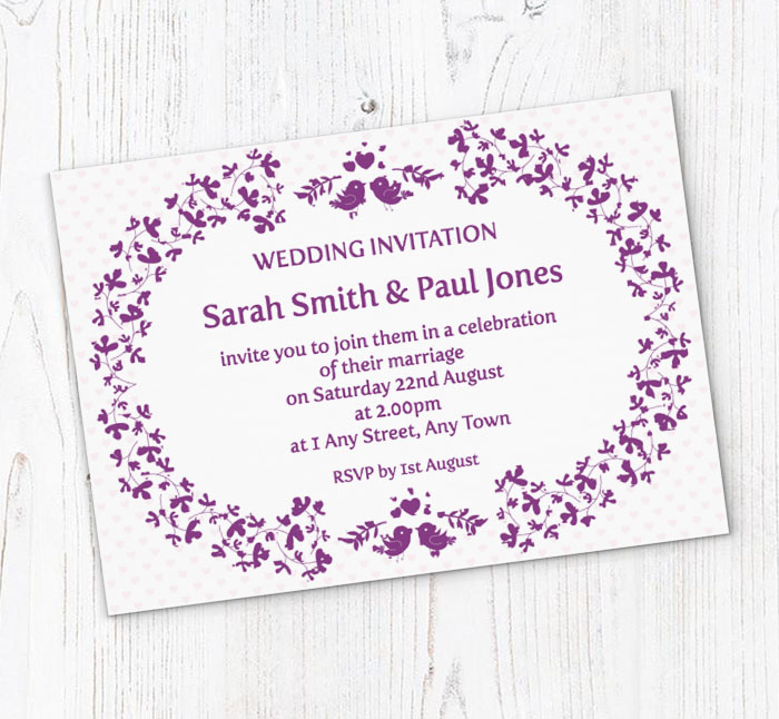 birds and hearts invitations