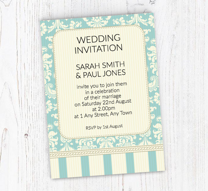 cream and blue stripes invitations