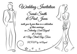 bride and groom outline invitations