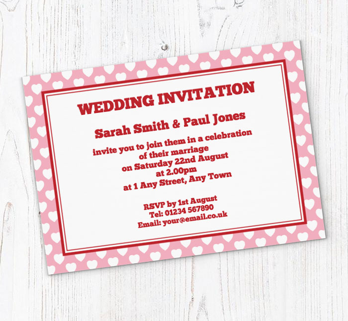 white hearts wedding invitations