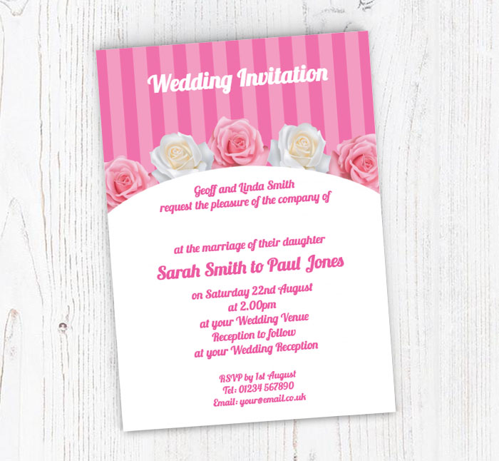 roses and stripes wedding invitations