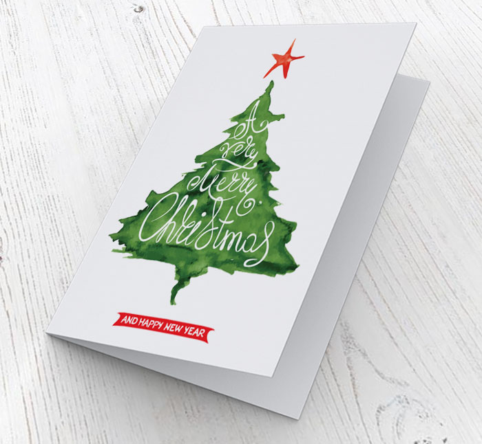 watercolour xmas tree christmas card