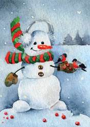 watercolour snowman christmas card