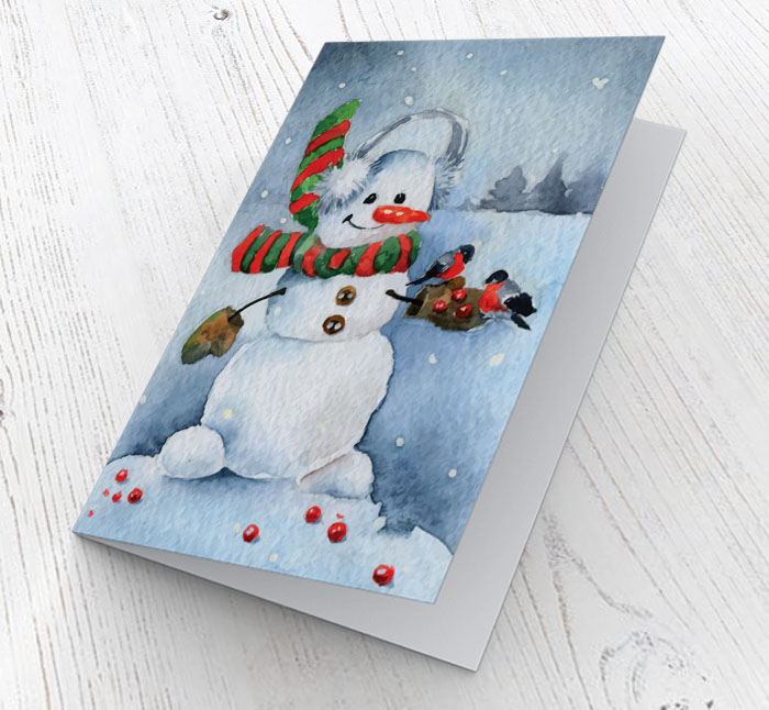 watercolour snowman christmas card