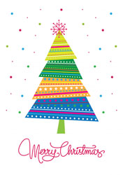 multi coloured tree christmas card