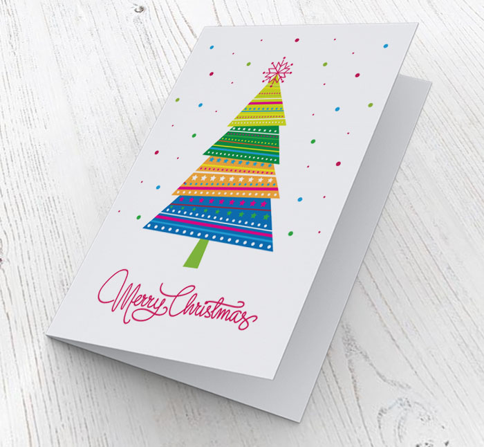 multi coloured tree christmas card