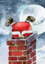 santa down chimney christmas card