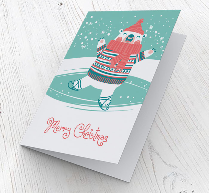 skating bear christmas card