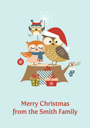 owls and presents christmas card