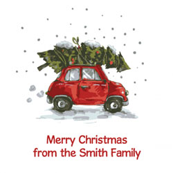 xmas tree on car christmas card