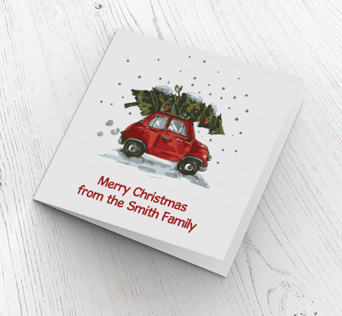 xmas tree on car christmas card