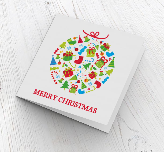 bauble on white christmas card