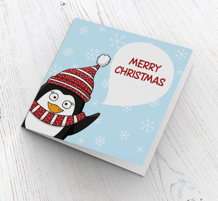 penguin waving christmas card