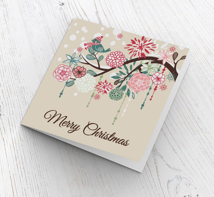 robin in tree christmas card