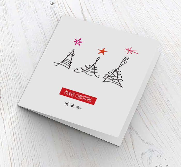 three xmas trees christmas card