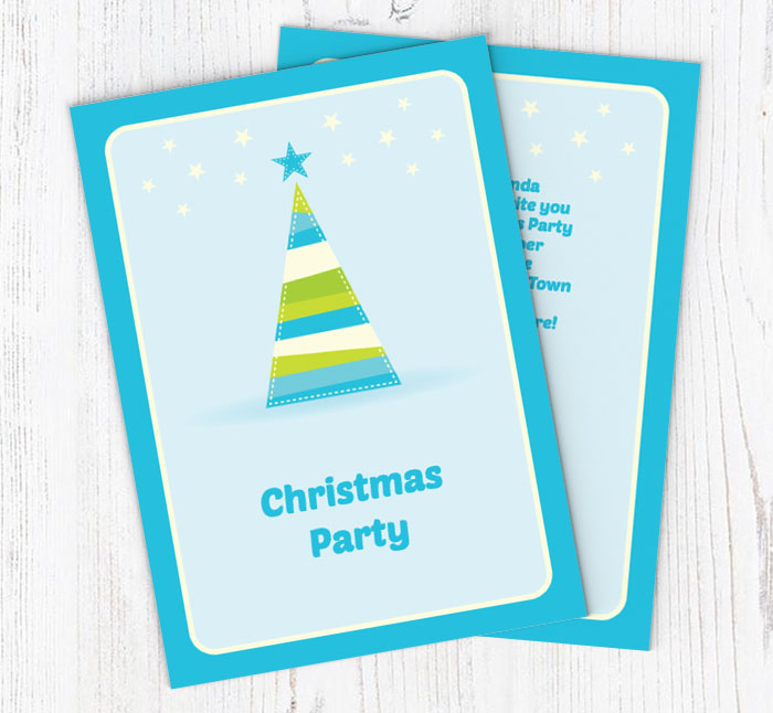 blue christmas tree party invitations