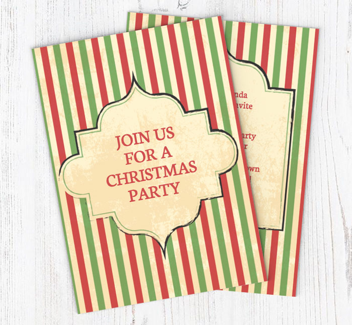 retro stripes christmas party invitations