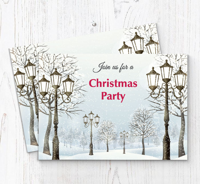 christmas lamp posts party invitations