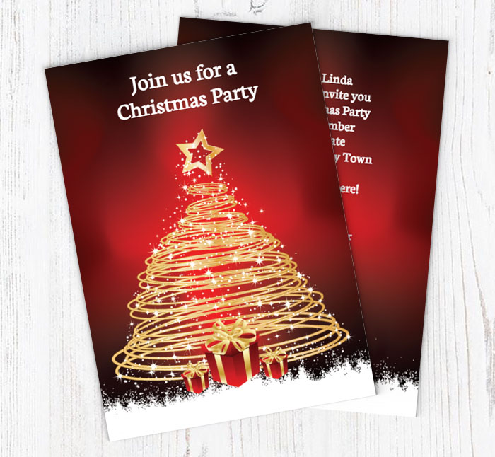 gold christmas tree invitations