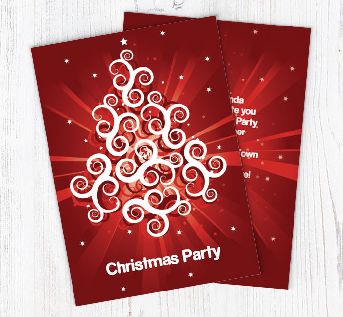 swirl christmas tree party invitations