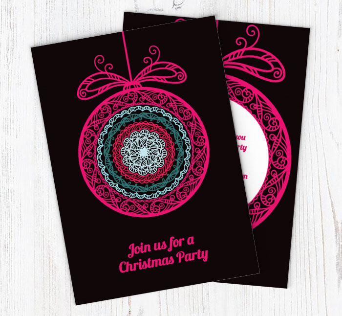 pink bauble party invitations