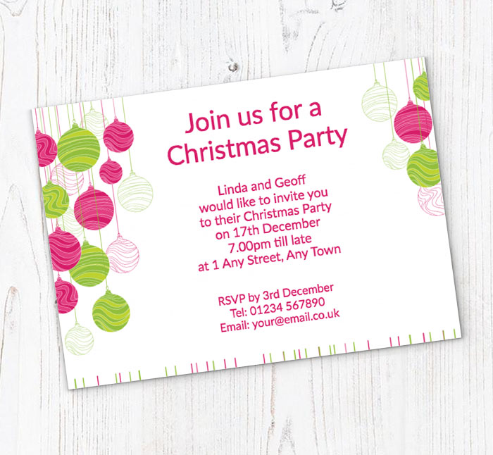 pink and green baubles invitations
