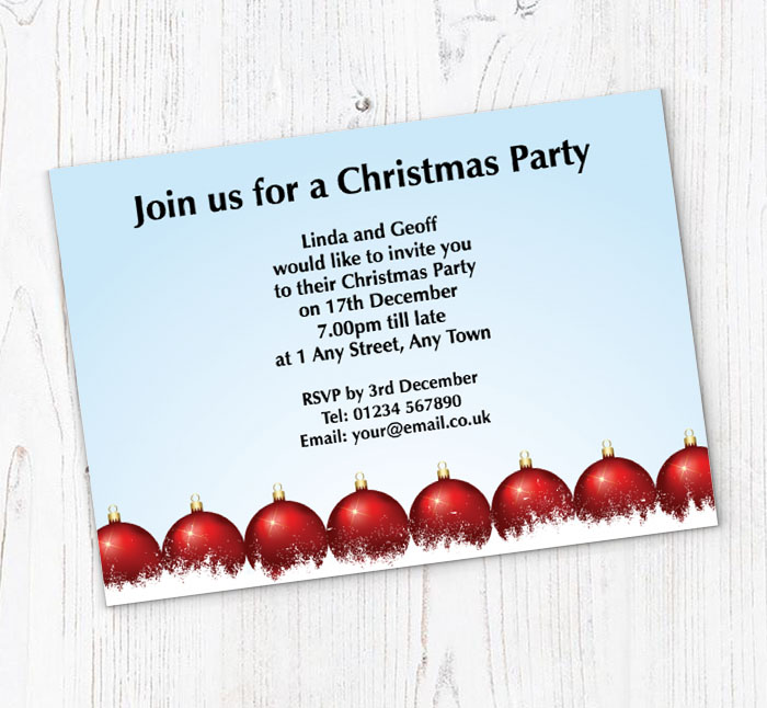 red baubles party invitations
