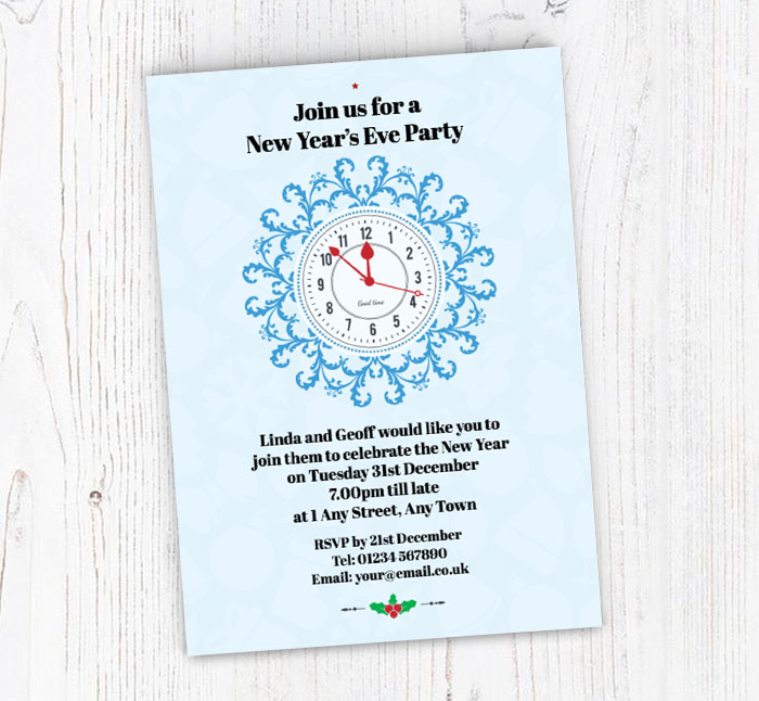 new year clock party invitations