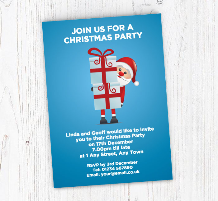 santa with presents party invitations