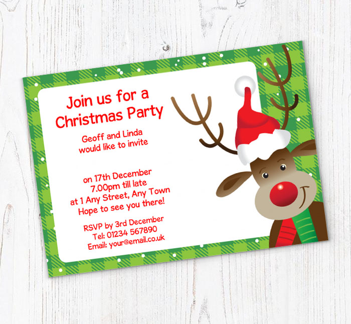 tartan reindeer party invitations