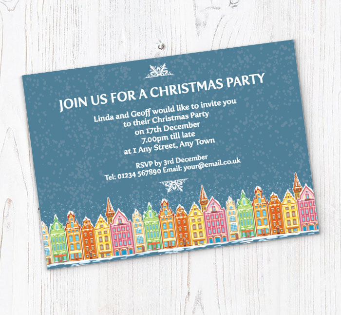 snowy town party invitations