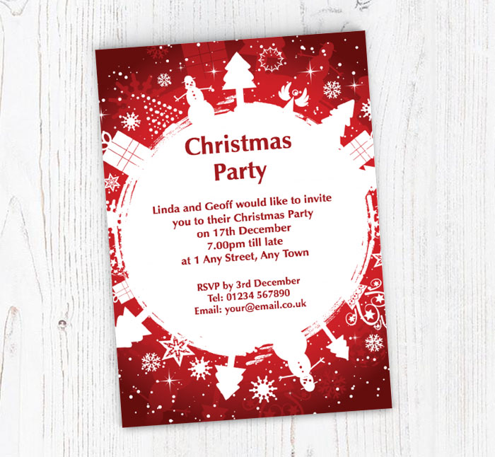 red snow circle party invitations