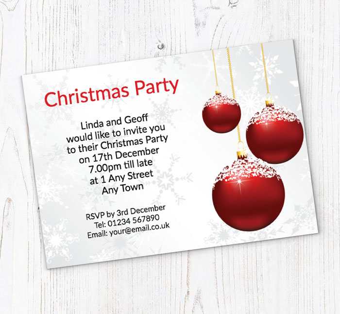 frosted baubles party invitations