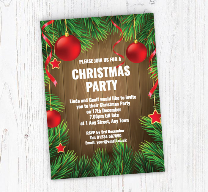 baubles and pine needles invitations