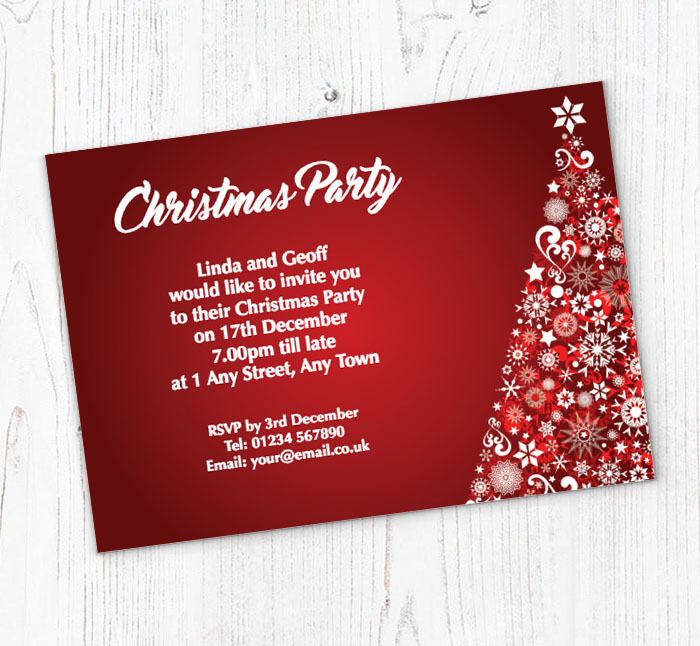 red xmas tree party invitations