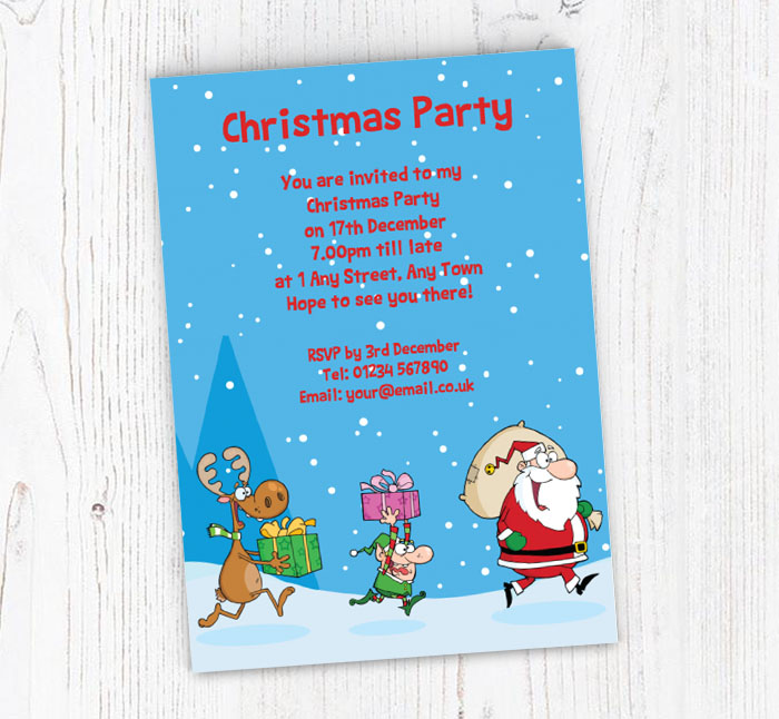 santa elf and reindeer invitations
